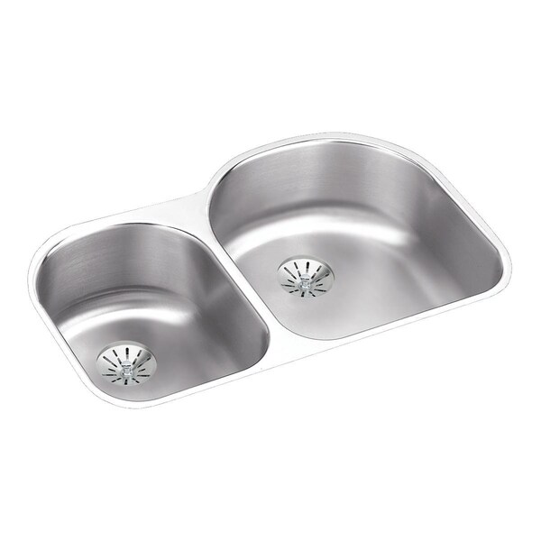 Elkay Lustertone Stainless Steel 31-1/4X20X7-1/2 Offset 40/60 Double Bowl Undermount Sink W/ Perfect Drain ELUH3119LPD - main